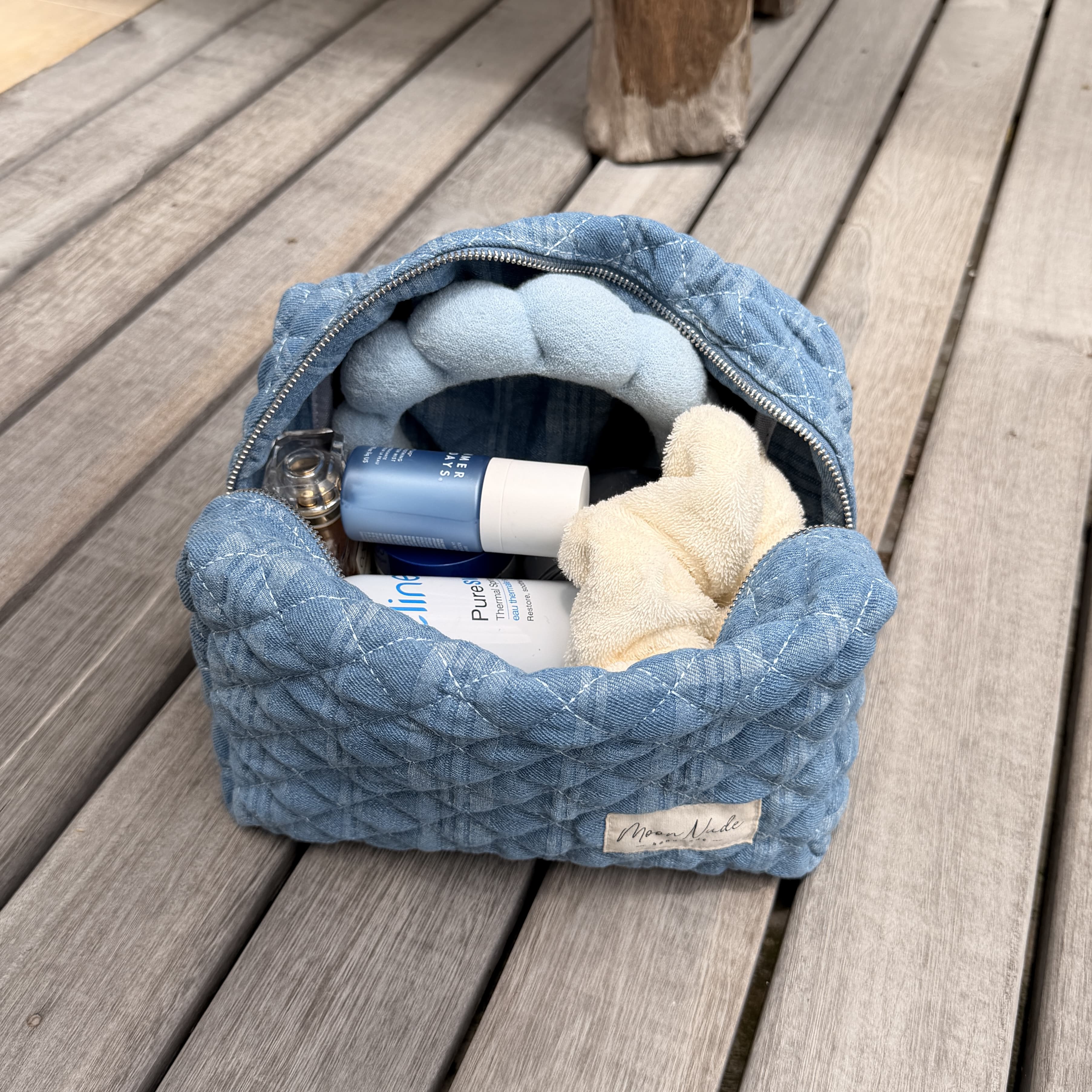 Moon Nude Denim Large Makeup Bag